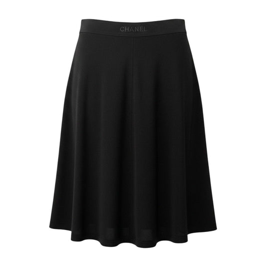 Chanel Boutique Tight Skirt Logo Embroidery Stretch 38 Black 100% Rayon
