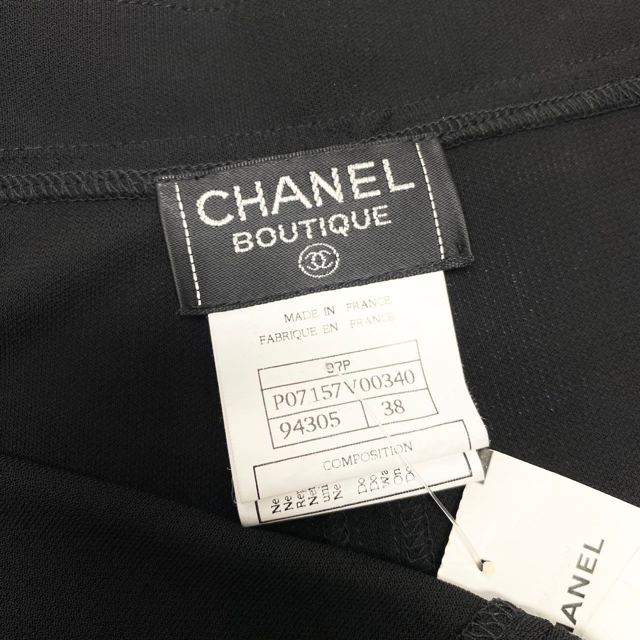 Chanel Boutique Tight Skirt Logo Embroidery Stretch 38 Black 100% Rayon — view 8