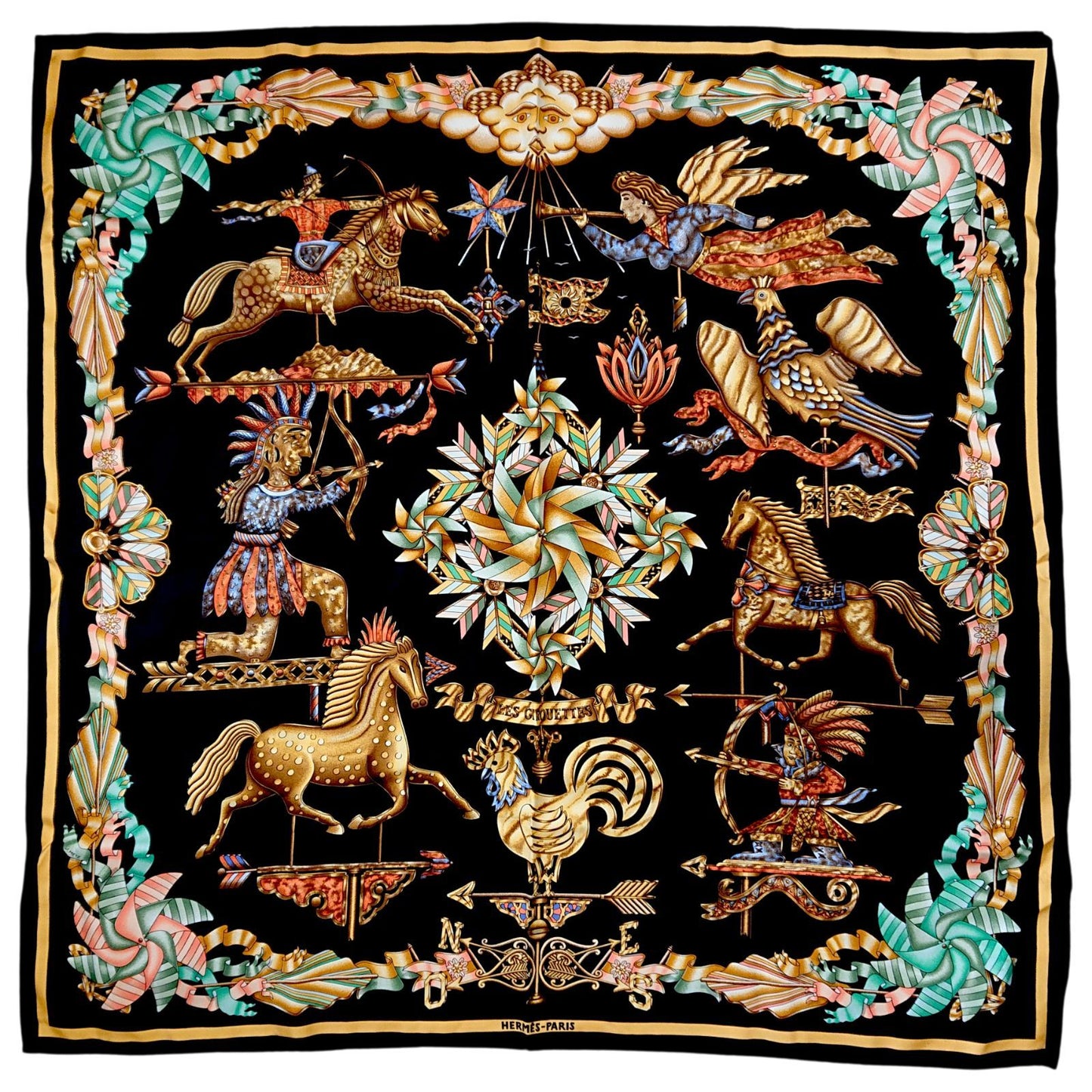 Hermes Carre 90 les Girouettes Weathervane Silk Scarf