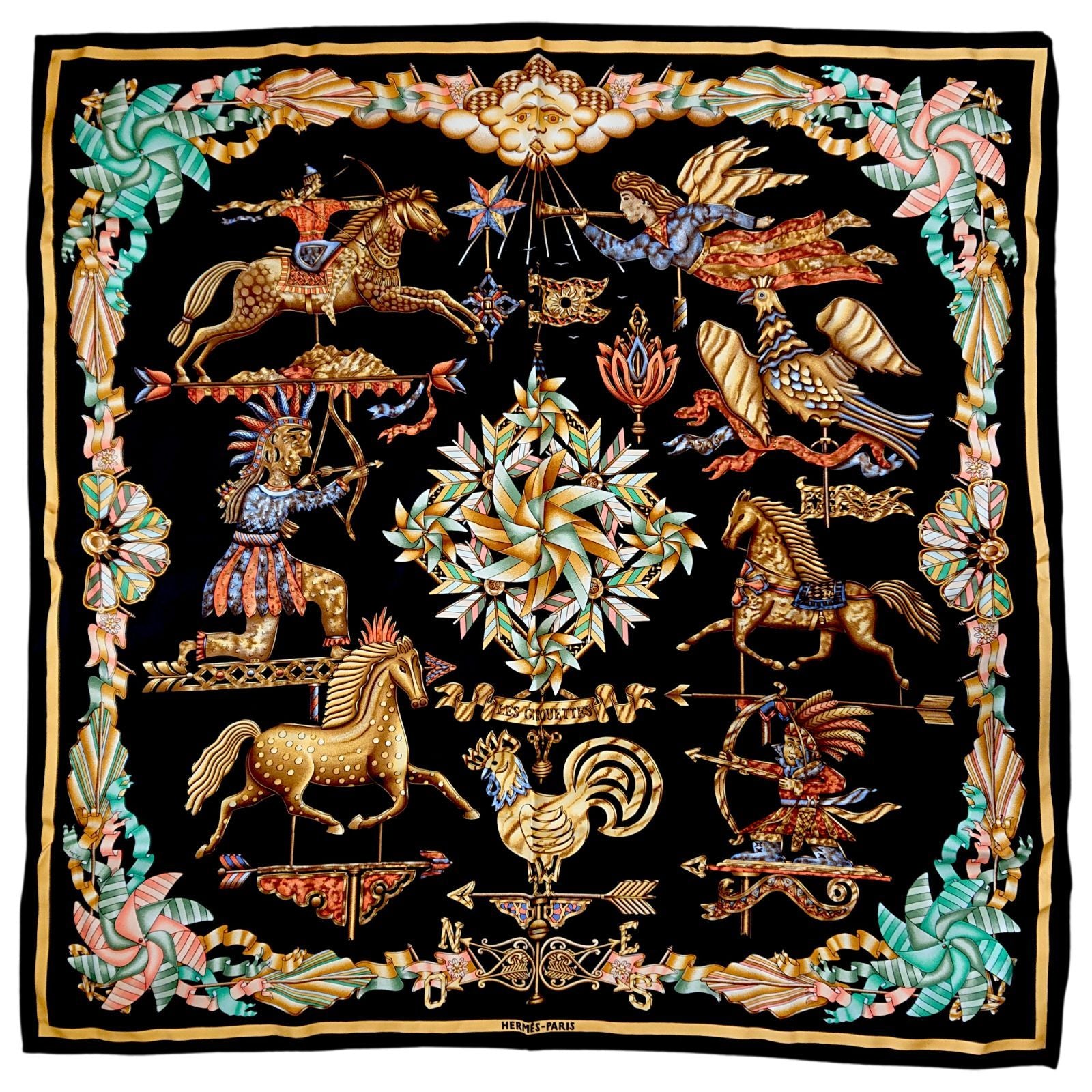 Hermes Carre 90 les Girouettes Weathervane Silk Scarf