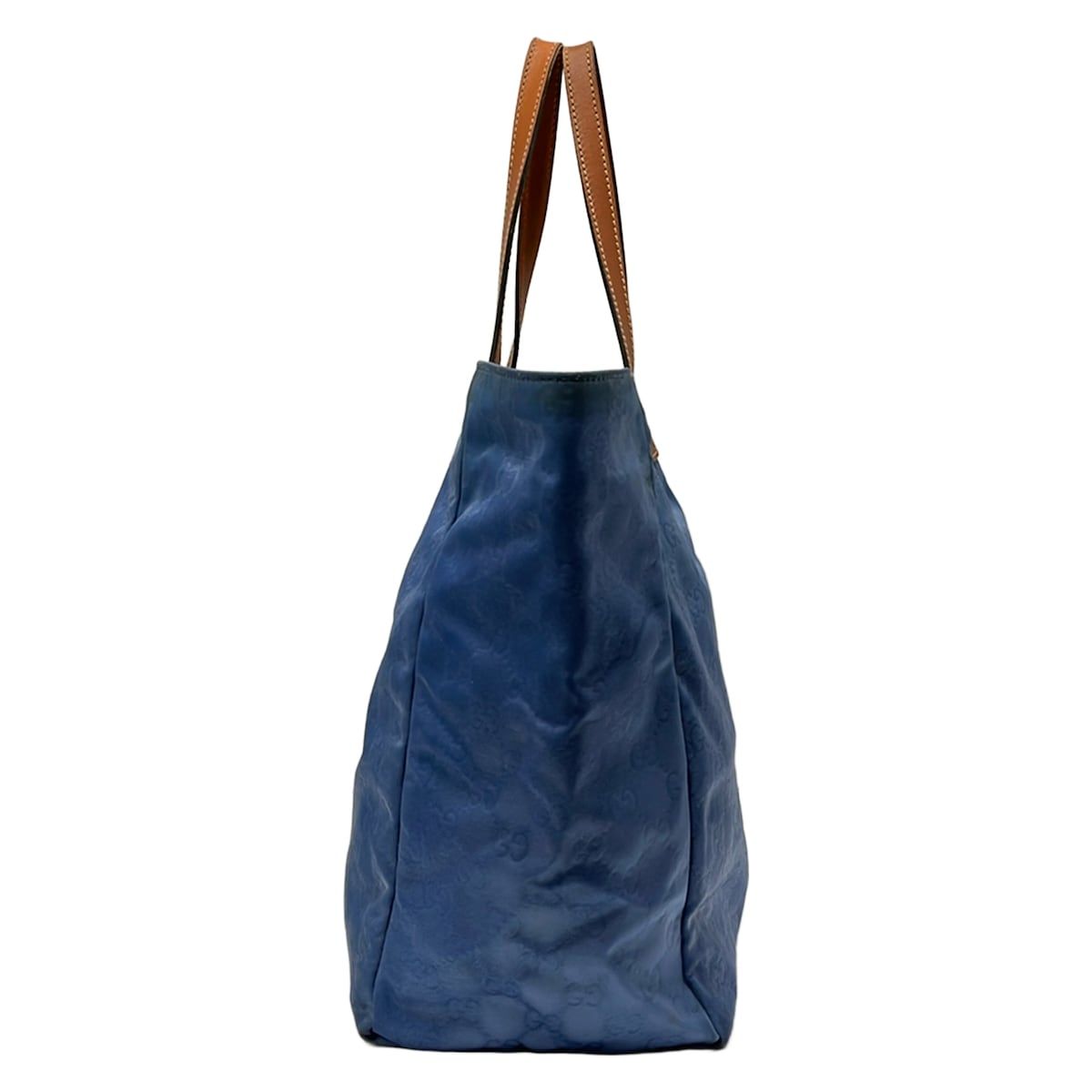 Gucci Tote GG Pattern Blue Brown Leather — view 2