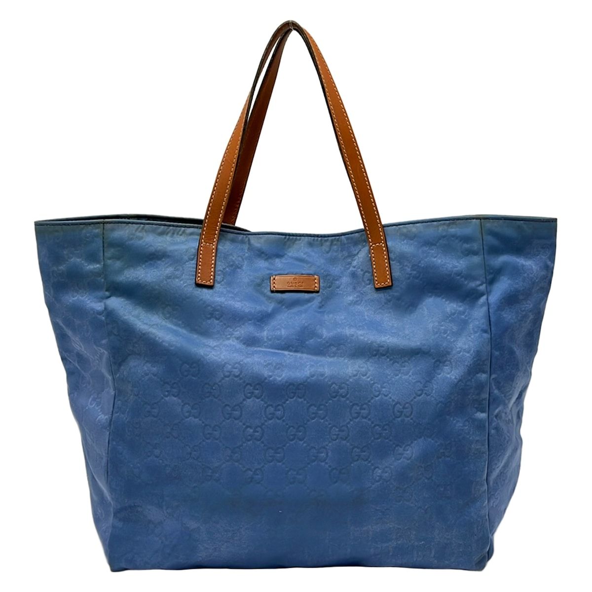Gucci Tote GG Pattern Blue Brown Leather