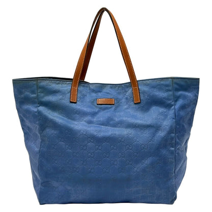 Gucci Tote GG Pattern Blue Brown Leather