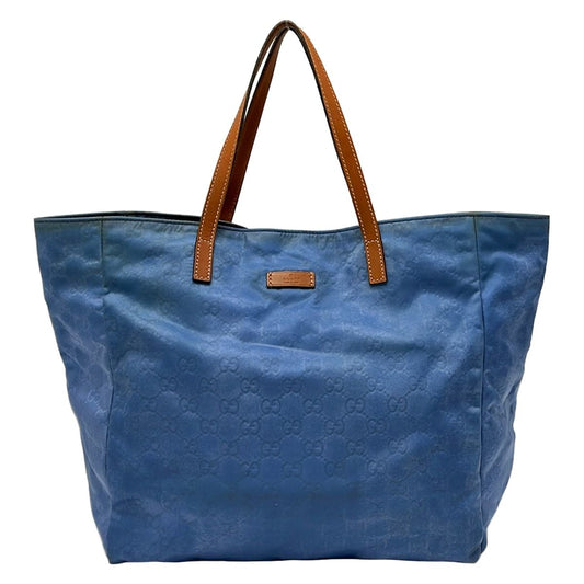 Gucci Tote GG Pattern Blue Brown Leather