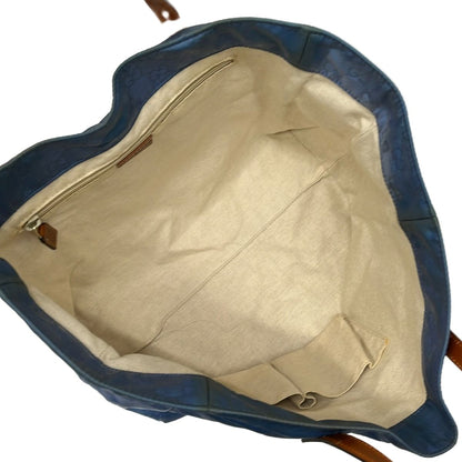 Gucci Tote GG Pattern Blue Brown Leather — view 7
