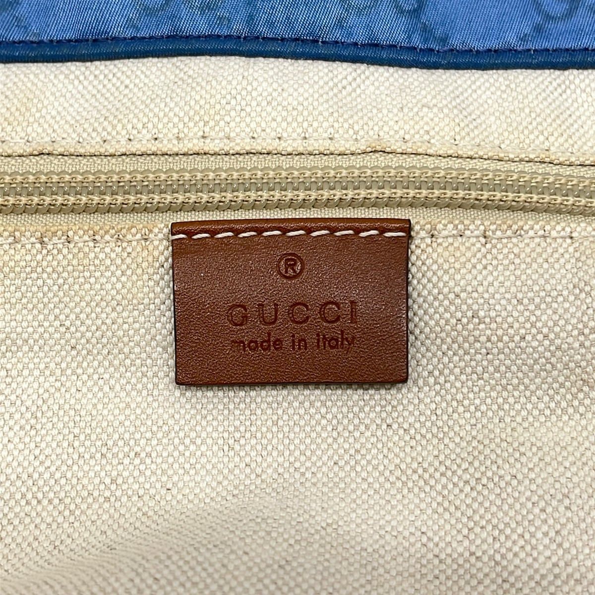 Gucci Tote GG Pattern Blue Brown Leather — view 9
