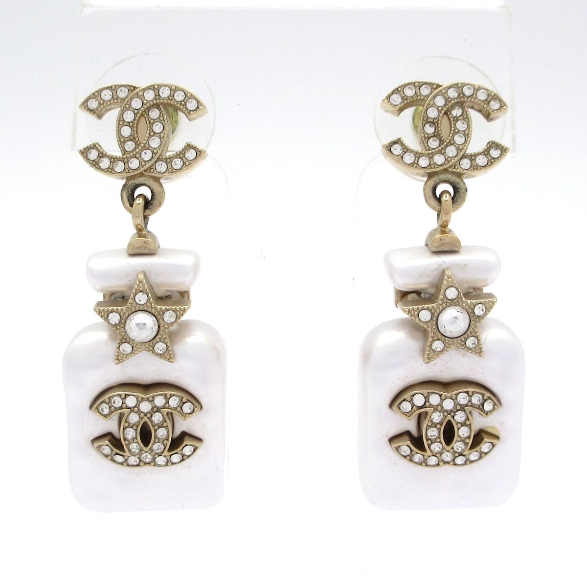 Chanel Earrings White Gold Star CC Logo