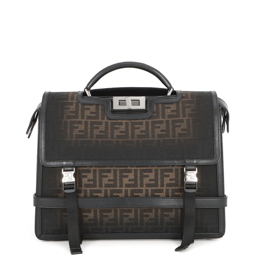 Fendi Handbag Peekaboo Zucca Business Canvas Leather 2-Way Backpack Black