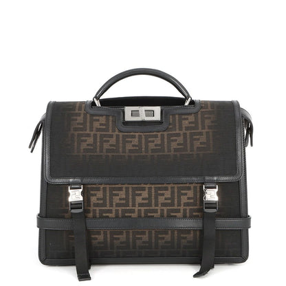 Fendi Handbag Peekaboo Zucca Business Canvas Leather 2-Way Backpack Black