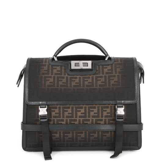 Fendi Handbag Peekaboo Zucca Business Canvas Leather 2-Way Backpack Black