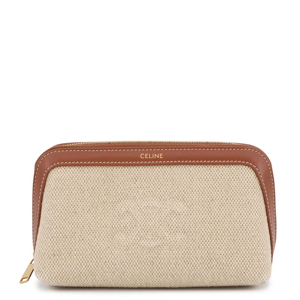 Celine Pouch Triomphe Cosmetic Canvas Leather Case