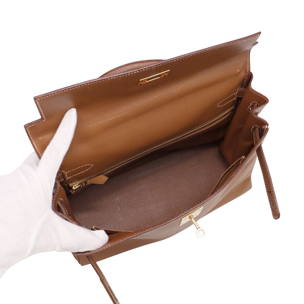 Hermes Handbag Kelly 32 Retourne Gold Courchevel 2-Way Bag — view 6