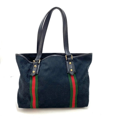 Gucci Tote Shoulder Bag GG Canvas Sherry Black
