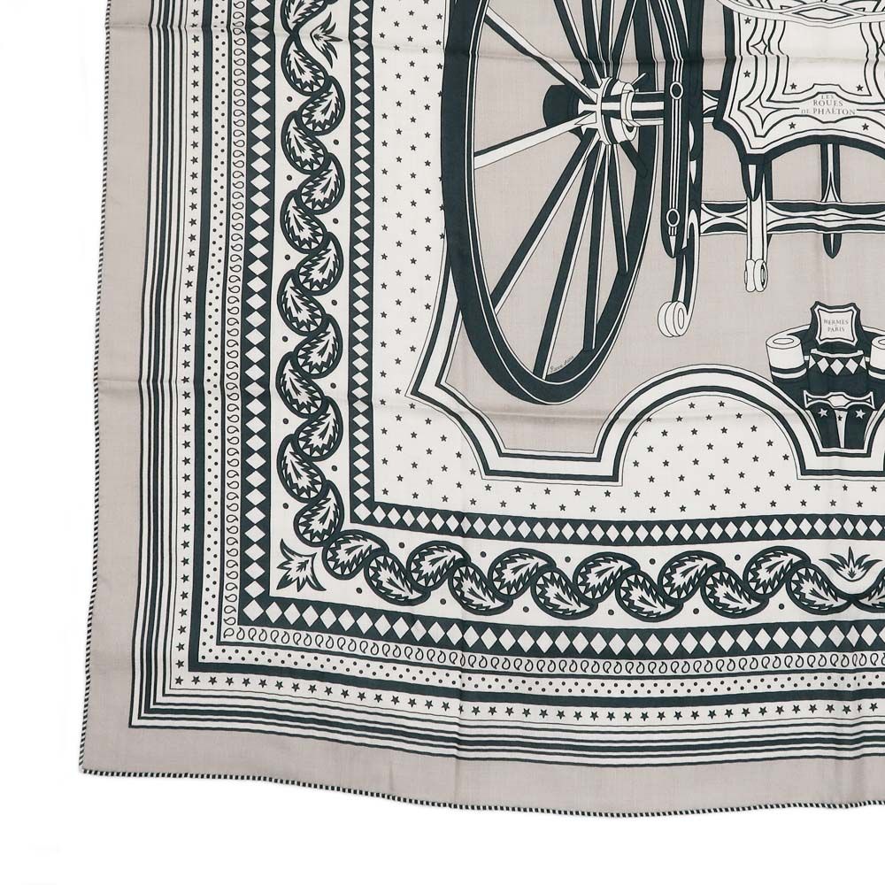 Hermes Carre 140 Carriage Wheel 05 Green Beige Geant Large Shawl Scarf — view 4