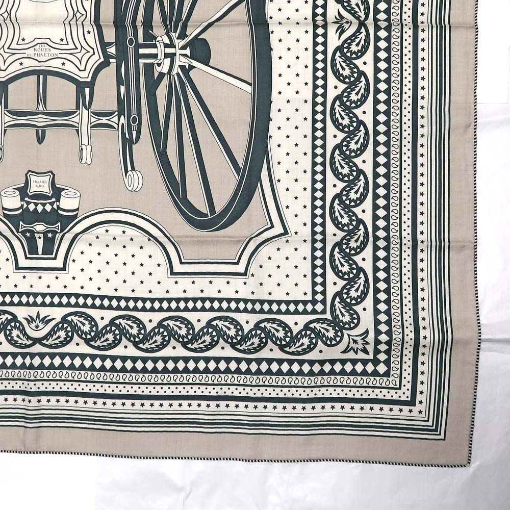 Hermes Carre 140 Carriage Wheel 05 Green Beige Geant Large Shawl Scarf — view 6