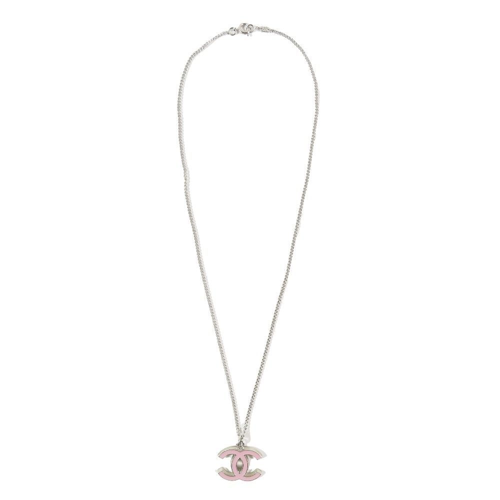 Chanel CC Logo Necklace Anine Silver Pink LadySecond — view 2