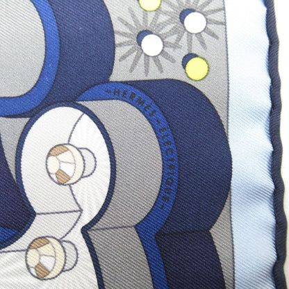 Hermes Carre 45 Scarf Electrique Silk Tsule Pocket Square Navy LadySecond — view 3