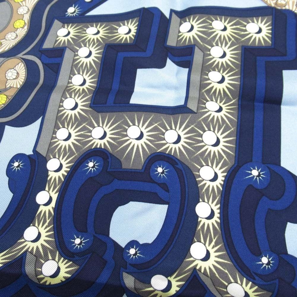 Hermes Carre 45 Scarf Electrique Silk Tsule Pocket Square Navy LadySecond — view 2