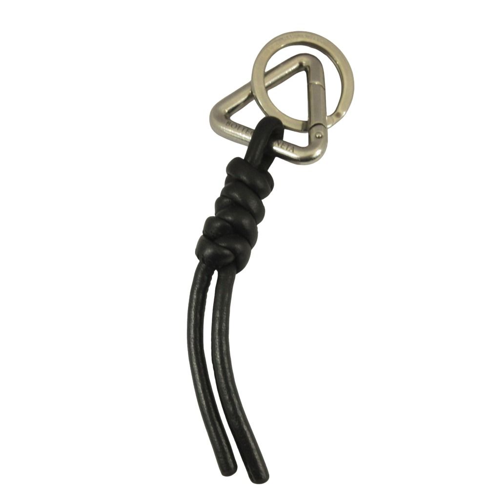 Bottega Veneta Bo Key Holder Tree Ring Leather Logo Black Silver
