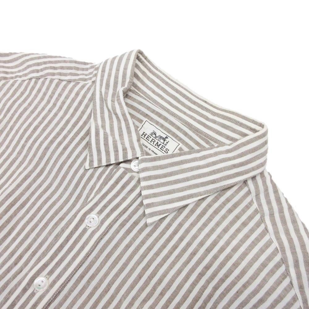 Hermes Era Linen Shirt Top Short Sleeve Leo Button 42 16.5 Gray Second — view 3