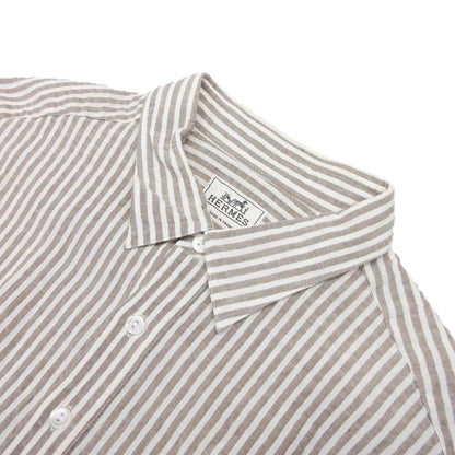 Hermes Era Linen Shirt Top Short Sleeve Leo Button 42 16.5 Gray Second — view 3