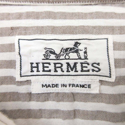 Hermes Era Linen Shirt Top Short Sleeve Leo Button 42 16.5 Gray Second — view 5