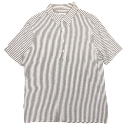 Hermes Era Linen Shirt Top Short Sleeve Leo Button 42 16.5 Gray Second