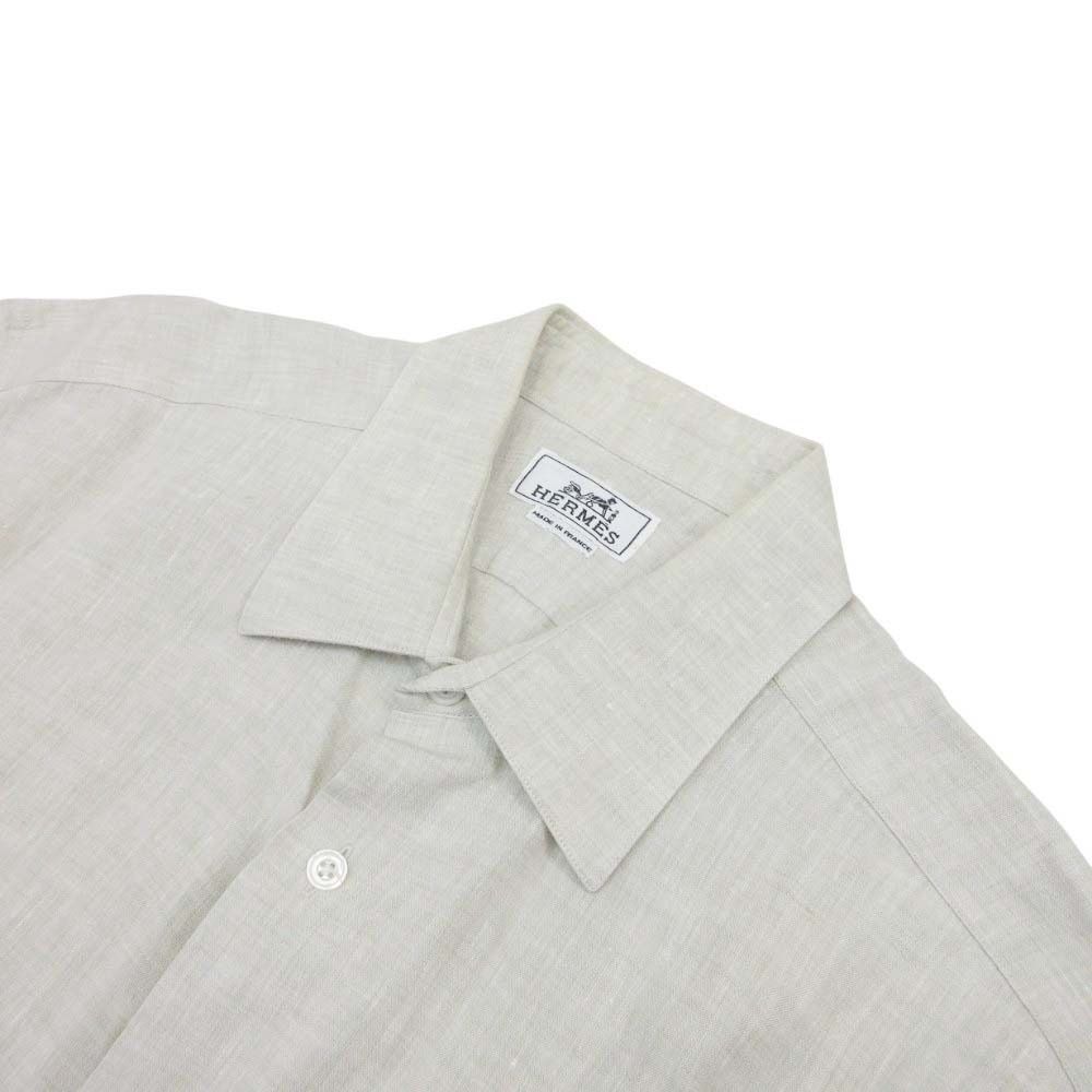 Hermes Era Linen Logo Shirt Top Short Sleeve 42 16.5 Gray Second — view 3