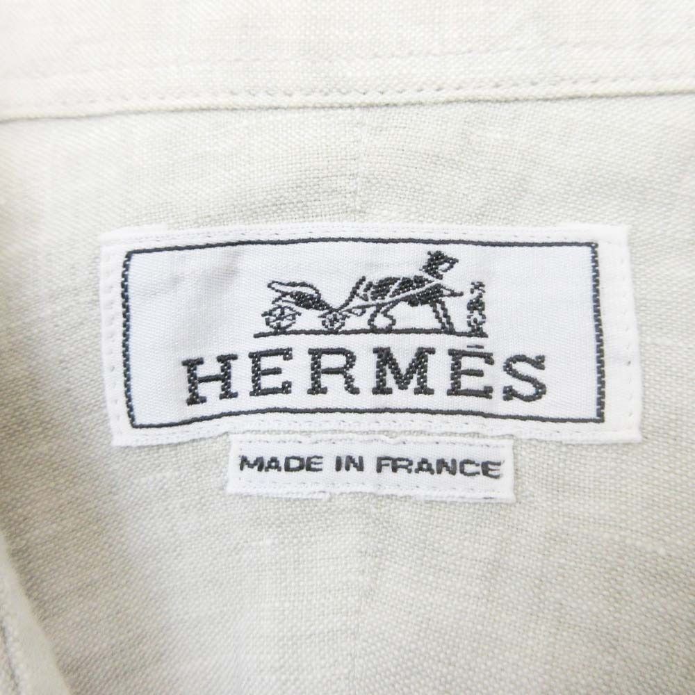 Hermes Era Linen Logo Shirt Top Short Sleeve 42 16.5 Gray Second — view 6