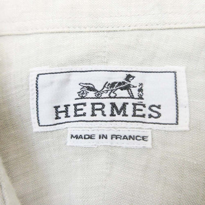 Hermes Era Linen Logo Shirt Top Short Sleeve 42 16.5 Gray Second — view 6