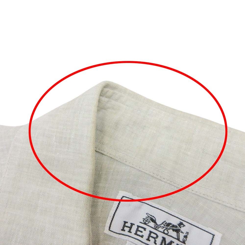 Hermes Era Linen Logo Shirt Top Short Sleeve 42 16.5 Gray Second — view 7