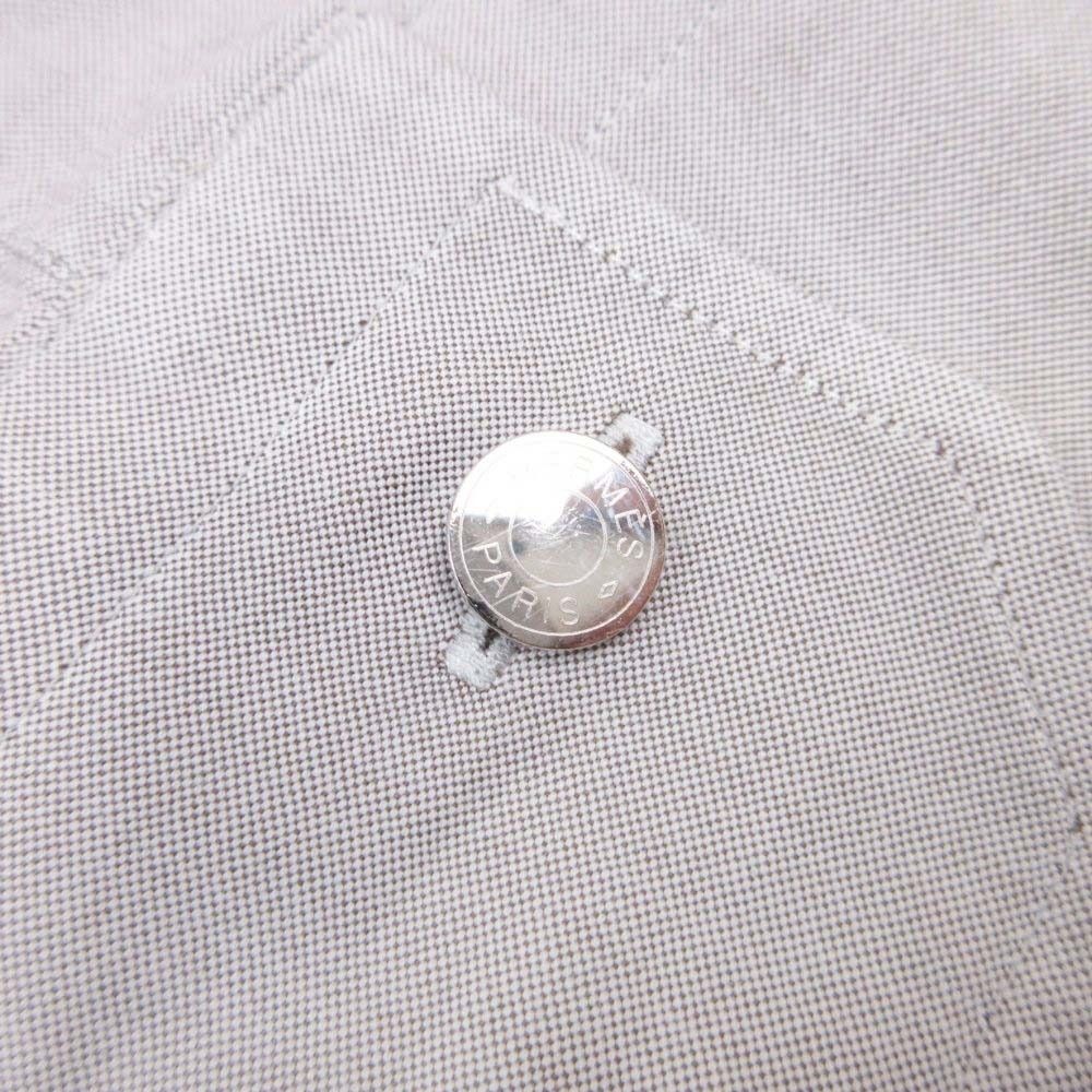 Hermes button Buttondown Jacket Shirt Top Cotton 16.5 42 Gray Second — view 5