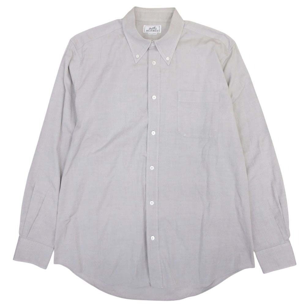 Hermes button Buttondown Jacket Shirt Top Cotton 16.5 42 Gray Second