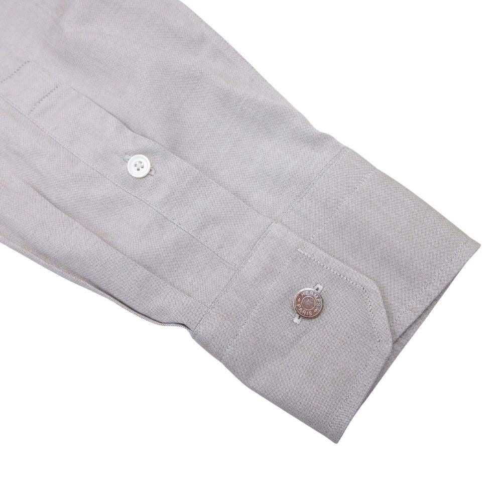 Hermes button Buttondown Jacket Shirt Top Cotton 16.5 42 Gray Second — view 4