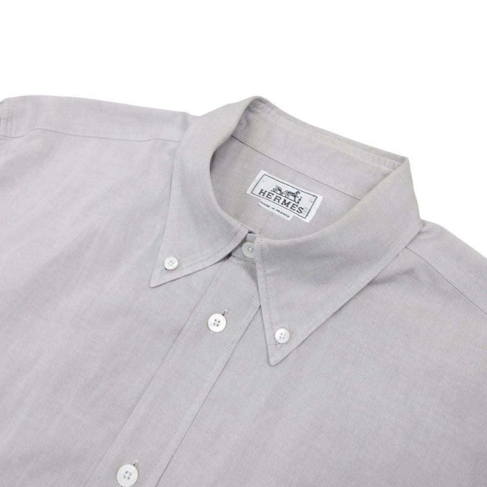 Hermes button Buttondown Jacket Shirt Top Cotton 16.5 42 Gray Second — view 3