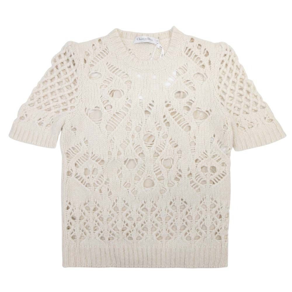 Dior Dio Short Sleeve Nineb knit Lecashmere Sweater 42 Ivory LadySecond