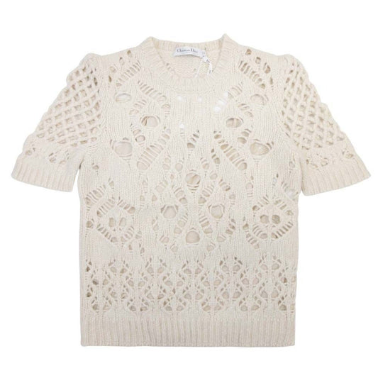 Dior Dio Short Sleeve Nineb knit Lecashmere Sweater 42 Ivory LadySecond