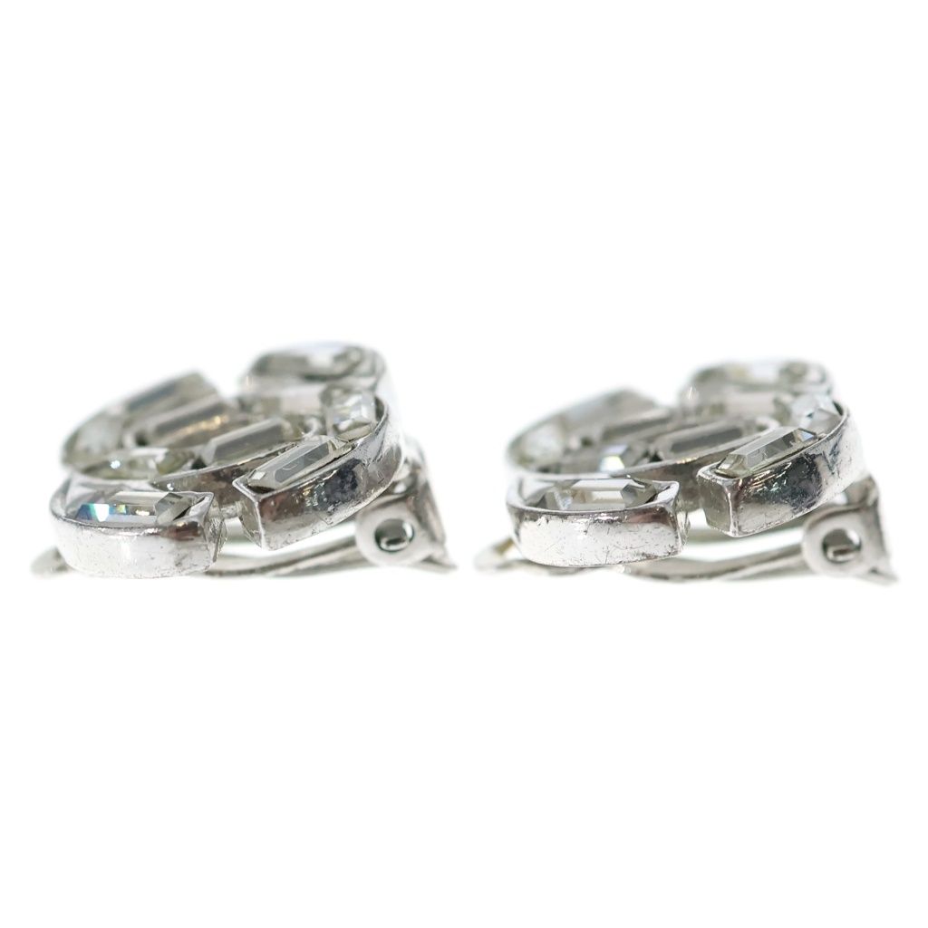 Chanel CC Logo Rhinestone Bucket Earrings Silver Metal — view 4