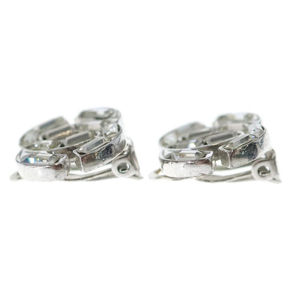 Chanel CC Logo Rhinestone Bucket Earrings Silver Metal — view 4
