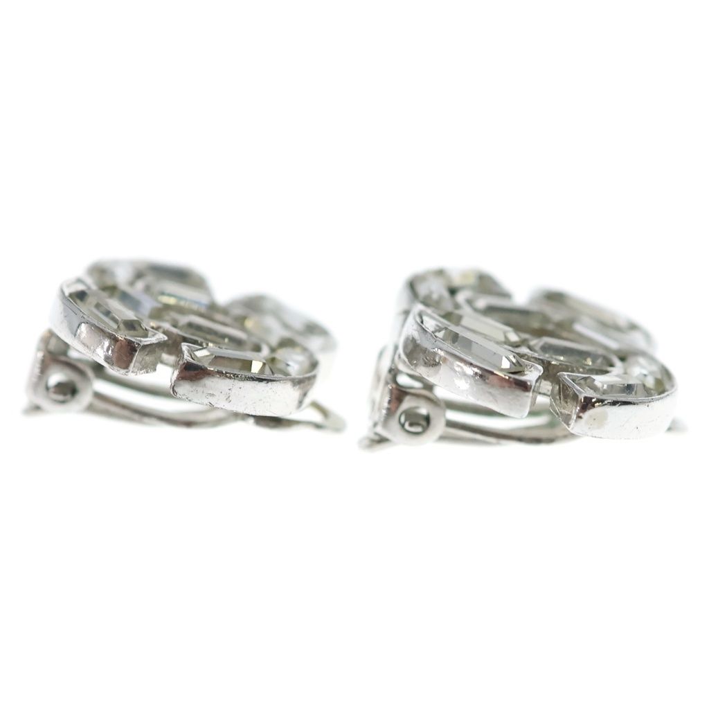 Chanel CC Logo Rhinestone Bucket Earrings Silver Metal — view 3