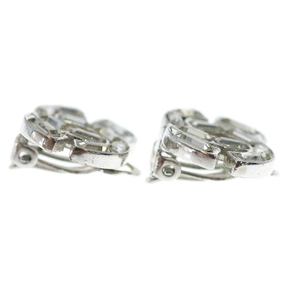 Chanel CC Logo Rhinestone Bucket Earrings Silver Metal — view 3