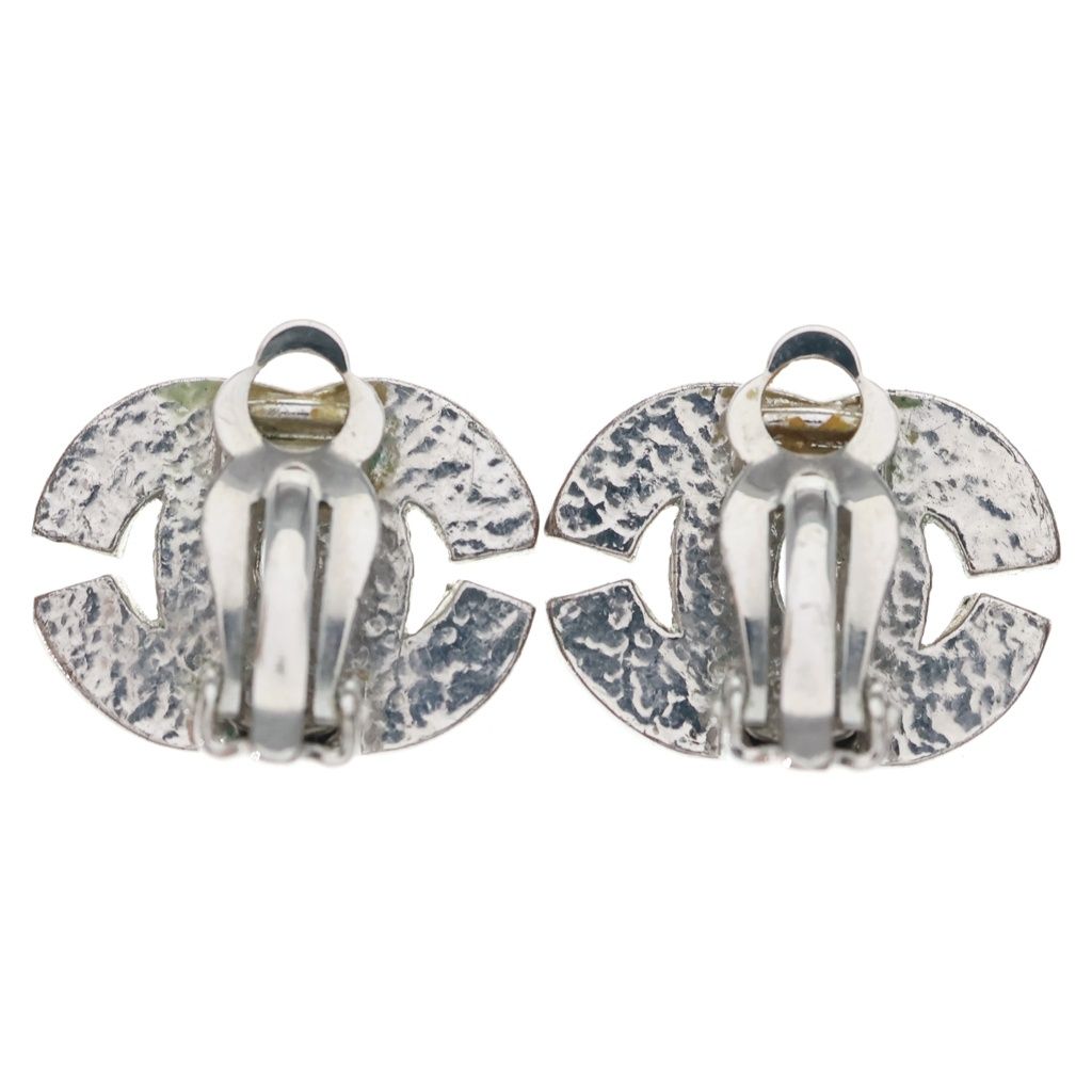 Chanel CC Logo Rhinestone Bucket Earrings Silver Metal — view 2