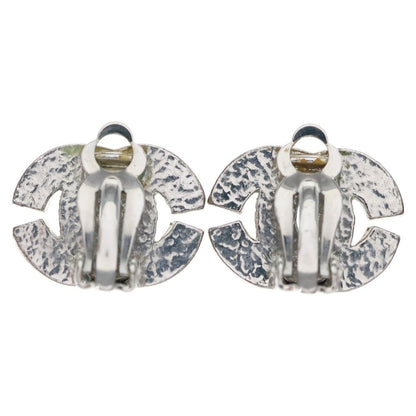 Chanel CC Logo Rhinestone Bucket Earrings Silver Metal — view 2