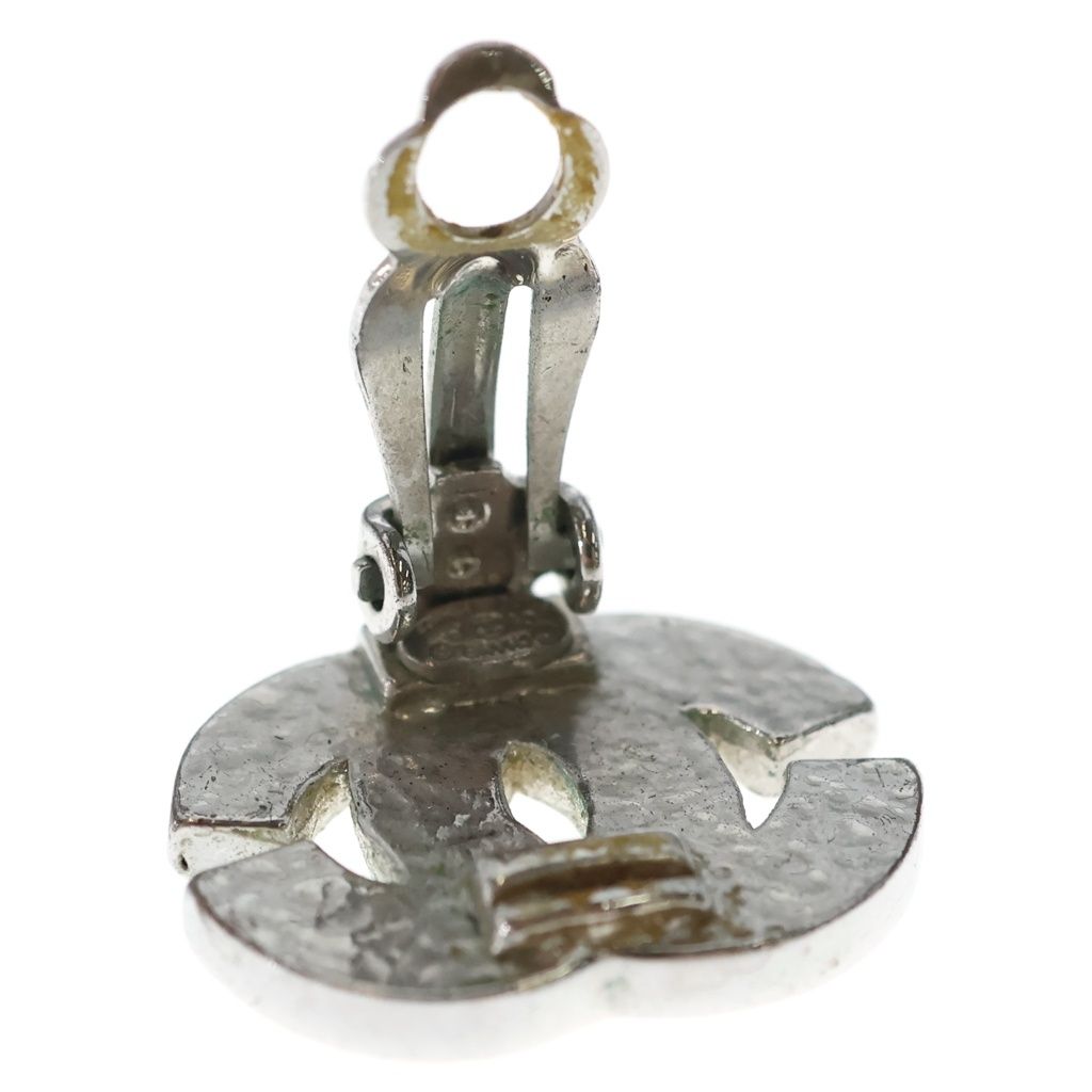 Chanel CC Logo Rhinestone Bucket Earrings Silver Metal — view 5
