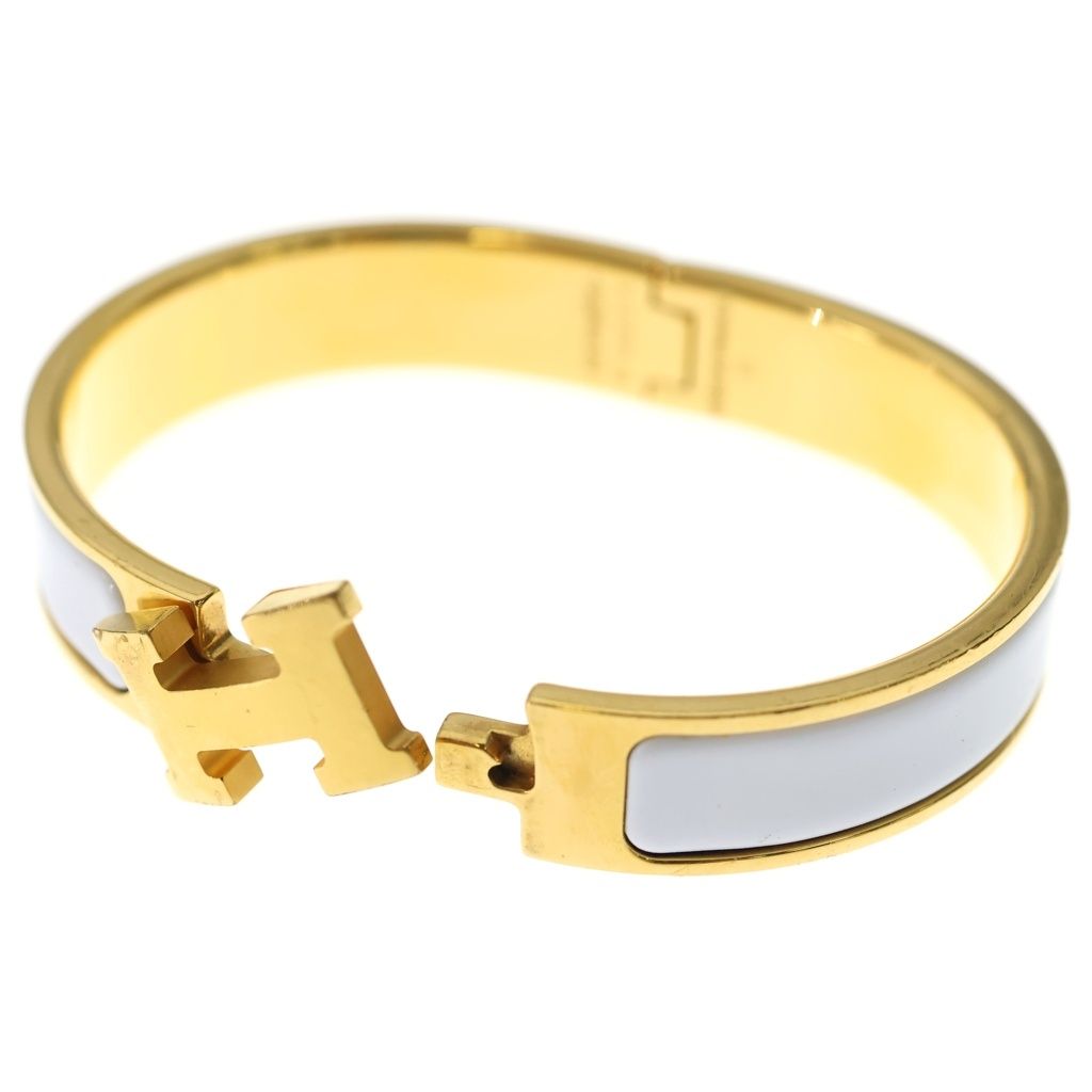 Hermes Clic Clac Bangle Bracelet Gold White — view 6