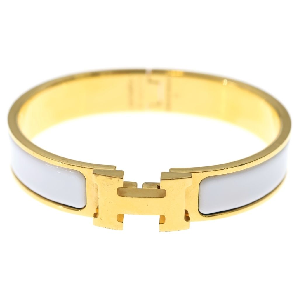 Hermes Clic Clac Bangle Bracelet Gold White