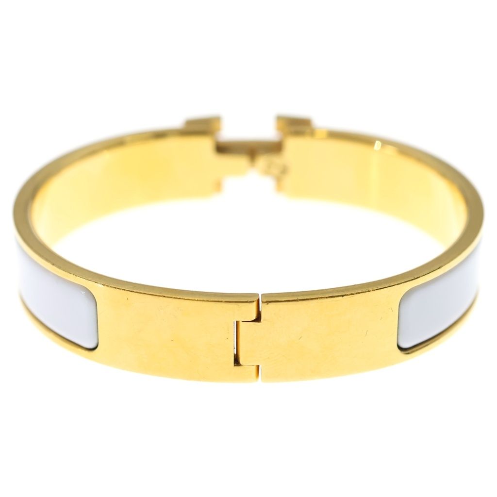 Hermes Clic Clac Bangle Bracelet Gold White — view 2