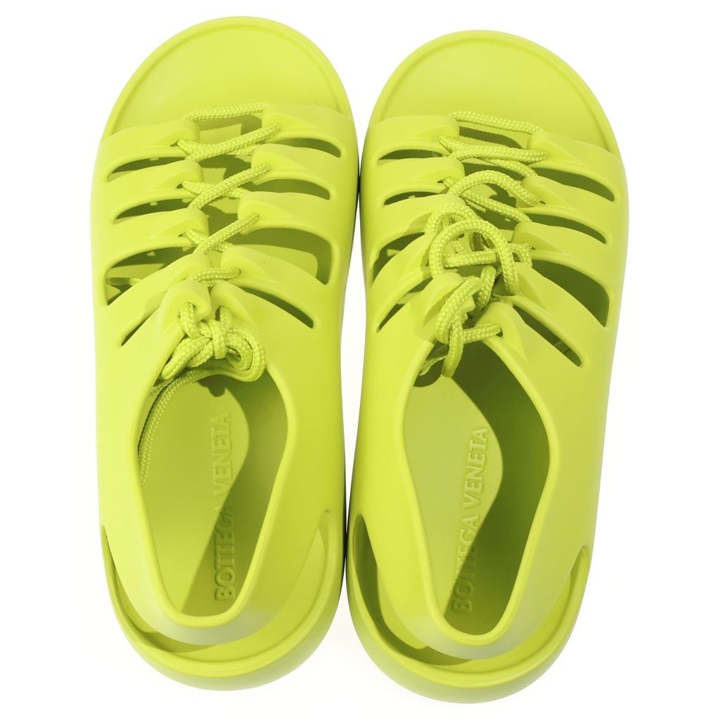 Bottega Veneta Jelly Flat Open Toe Lace Up Rubber Sandals Yellow — view 4