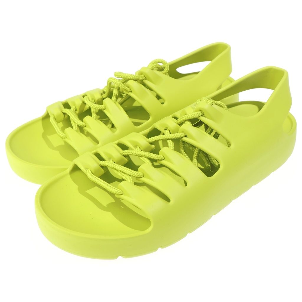 Bottega Veneta Jelly Flat Open Toe Lace Up Rubber Sandals Yellow — view 2
