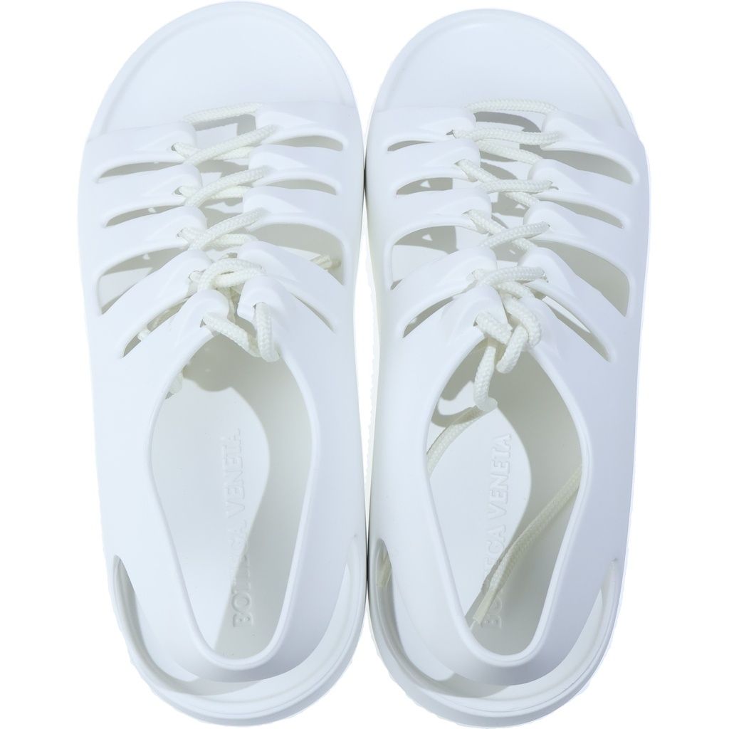 Bottega Veneta Jelly Flat Open Toe Lace Up Rubber Sandals White — view 4